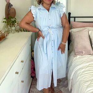 Light Blue Ruffle Sleeve Dress